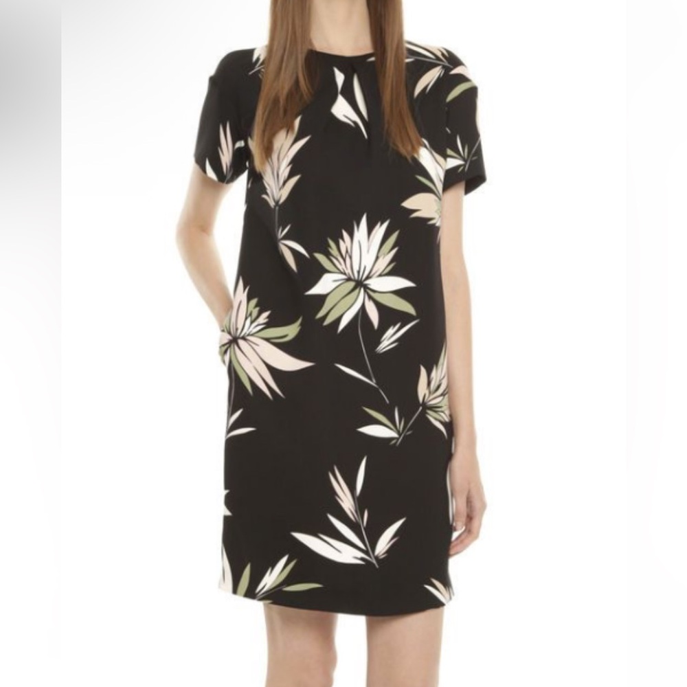 Max Mara Studio Shift DressFloral Black Short sleeve Pockets Crew Neck M 8
